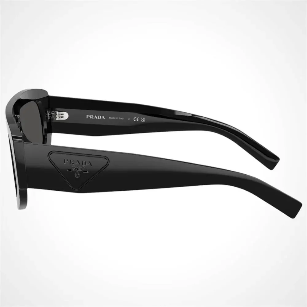 New PRADA Sunglasses Black Shield Mask Triangle Logo Grey Lens - Picture 3 of 5